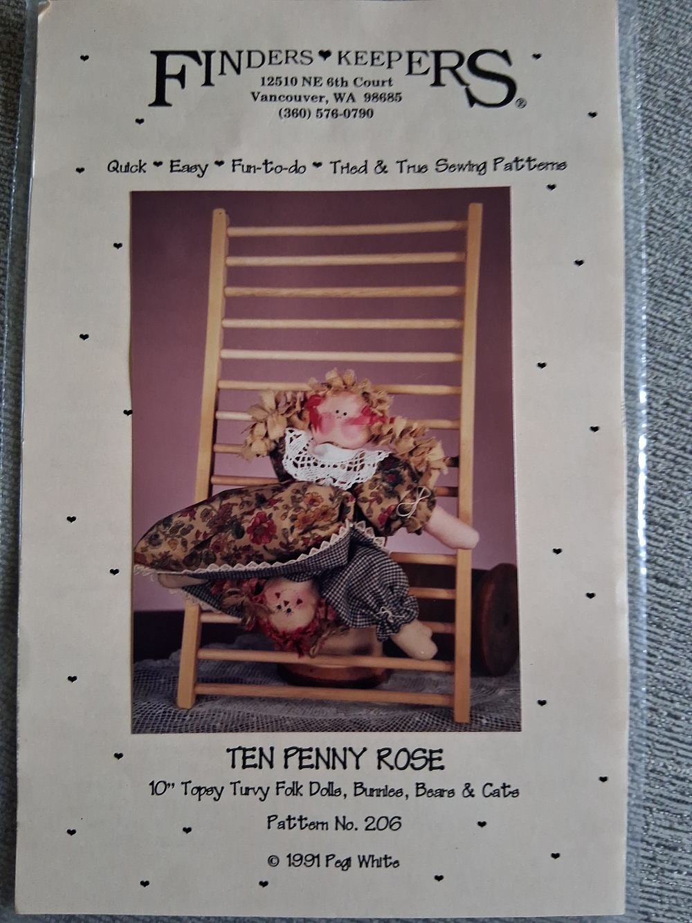 Vintage Finders Keepers 1" Rag Doll Pattern NIB